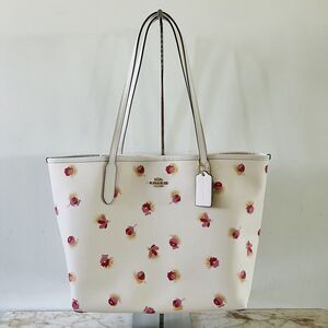 COACH Chalk Multi Poppy Floral City Tote Bag